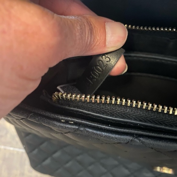 Black Quilted Shoulder Bag with Gold and Pearl Accents - Picture 10 of 12